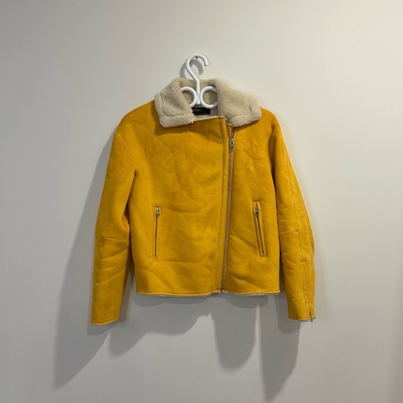 ZARA Basics | Faux Suede Shearling Sherpa Sunflower Moto Jacket womens small - Picture 2 of 7